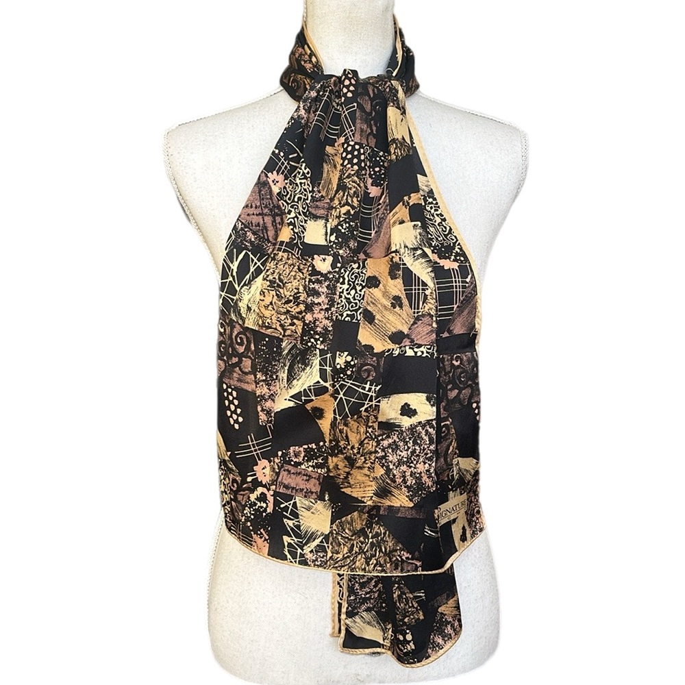 Vintage Echo Signature Black Gold 100% Silk Oblong Scarf Made in Japan